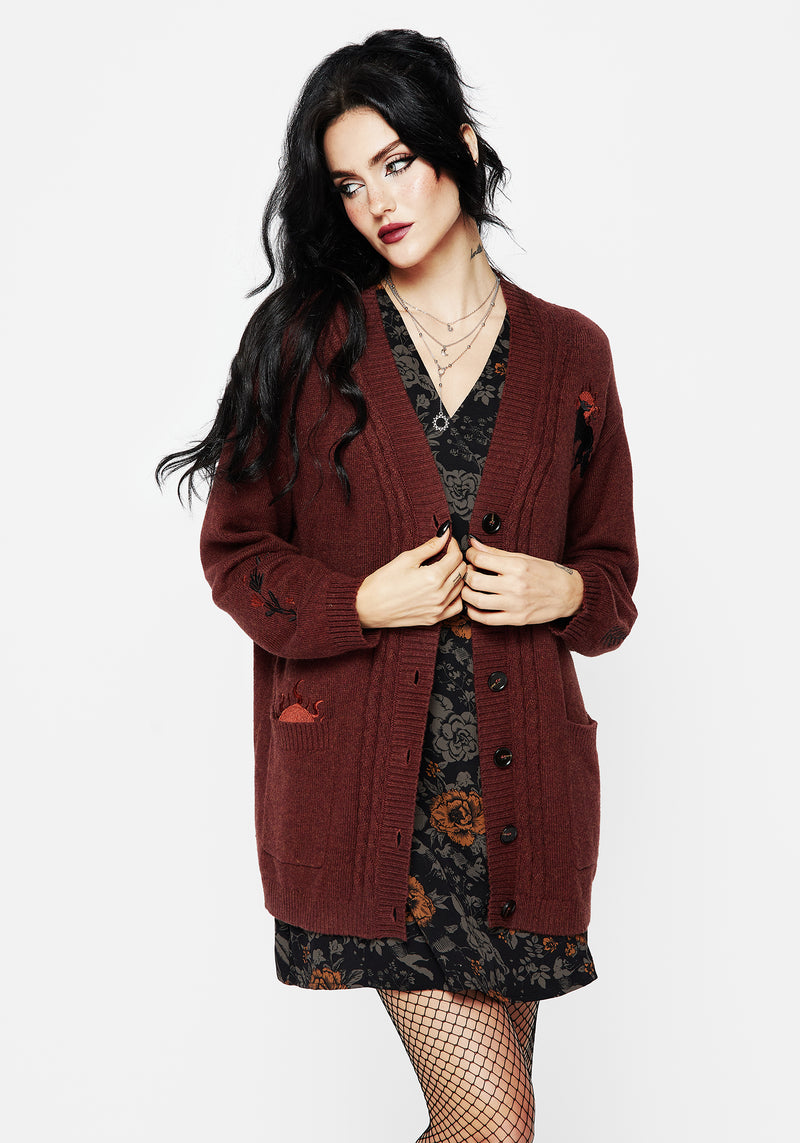 Foxfire Embroidered Cable Knit Longline Cardigan