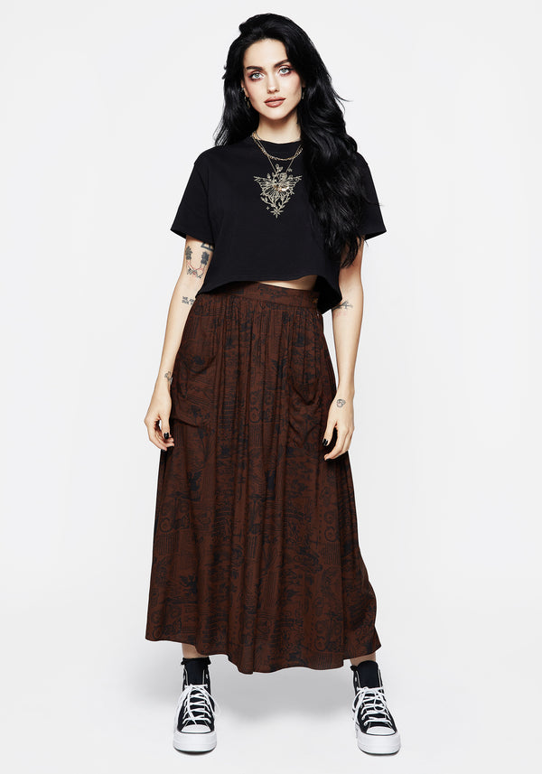 Daemonologie Woodcut Print Midaxi Skirt