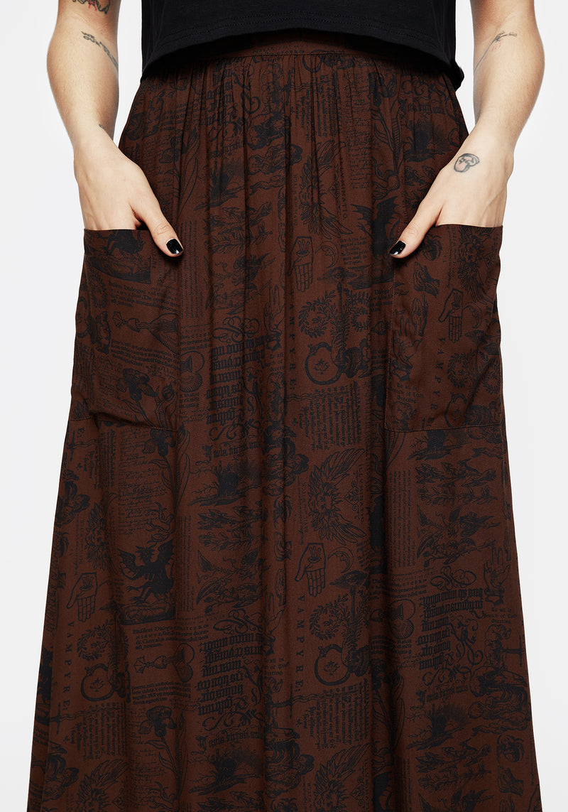 Daemonologie Woodcut Print Midaxi Skirt