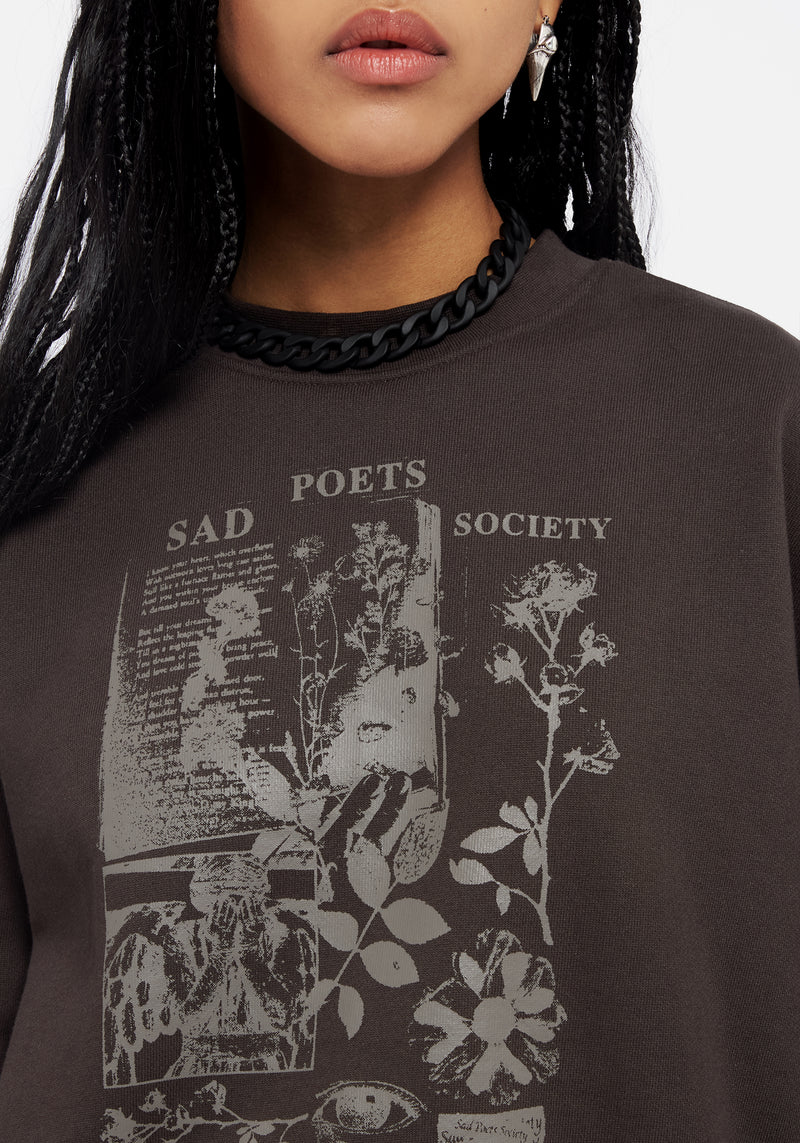 Sad Poets Graphic Print Crop Sweater