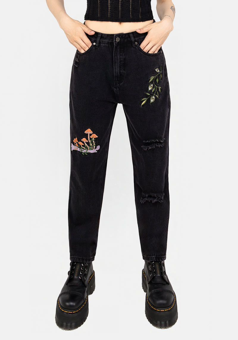 Swamplife Frog Embroidered Distressed Mom Jeans