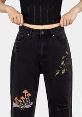 Swamplife Frog Embroidered Distressed Mom Jeans