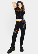 Swamplife Frog Embroidered Distressed Mom Jeans