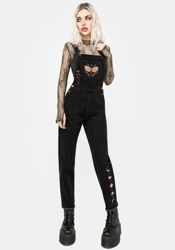 Griffinfly Embroidered Distressed Denim Dungarees