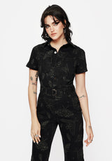 Callopistria Moth Print Denim Jumpsuit