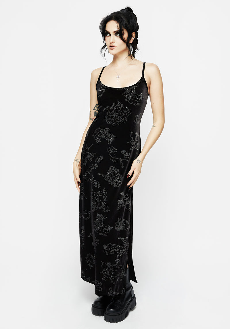 Zodiac Foil Print Velour Slip Gown