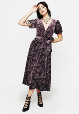 Deception Snake Foil Print Velour Midi Wrap Dress