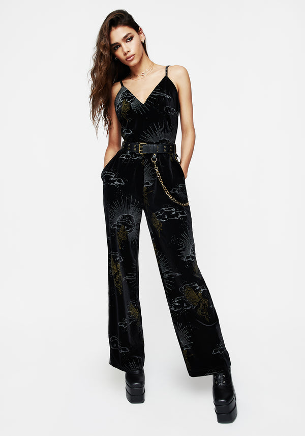 Adelina Foil Print Velour Cami Jumpsuit