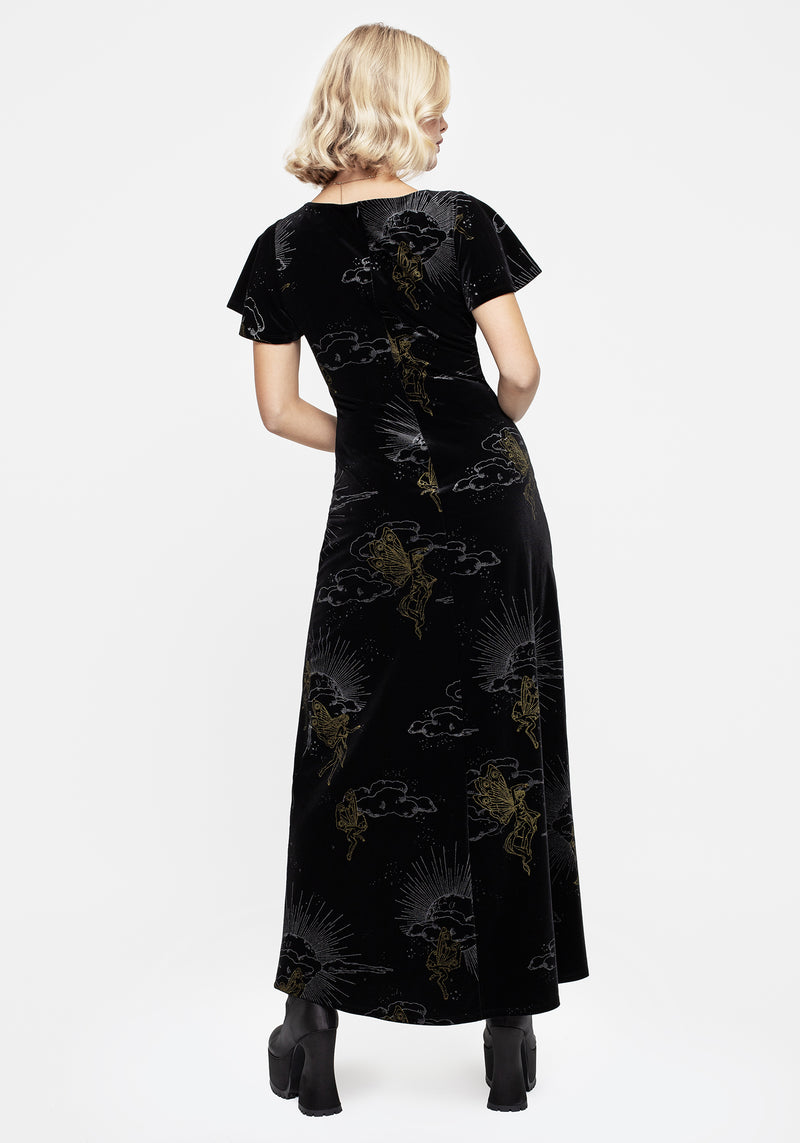 Adelina Foil Print Velour Midaxi Dress