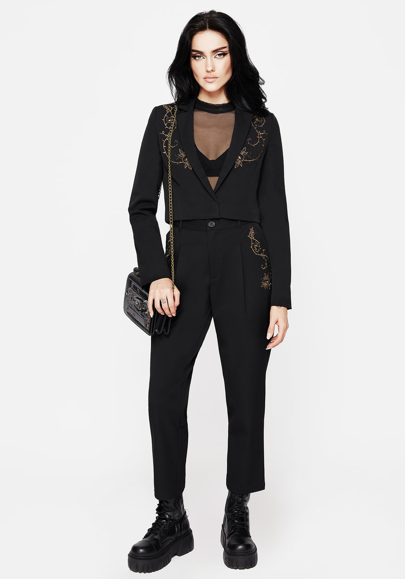 Vanitas Thorn Embroidered Crop Blazer