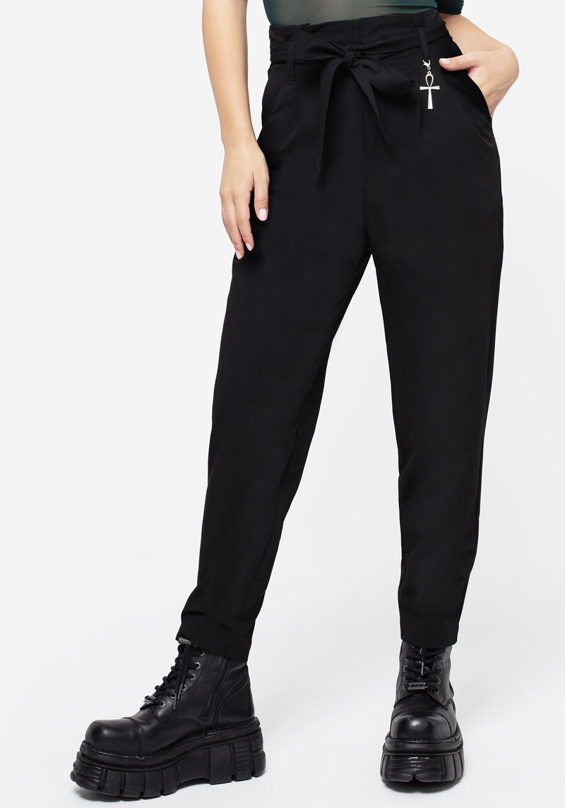 Dinza Tie Waist Tapered Trousers