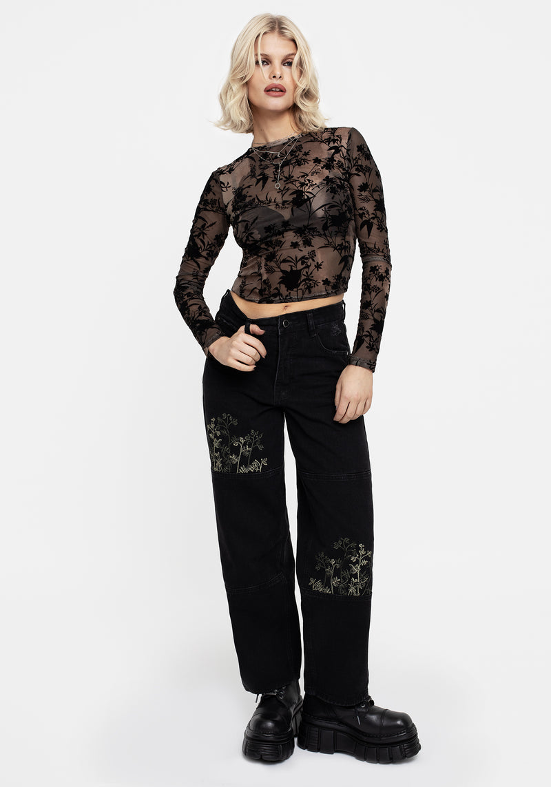 Nyctanthes Flocked Floral Mesh Top