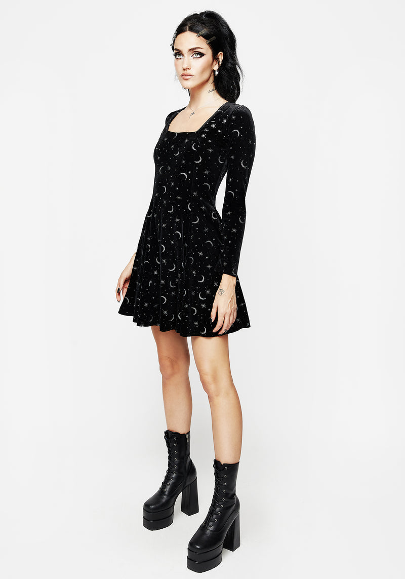 Constellation Glitter Print Velour Mini Dress