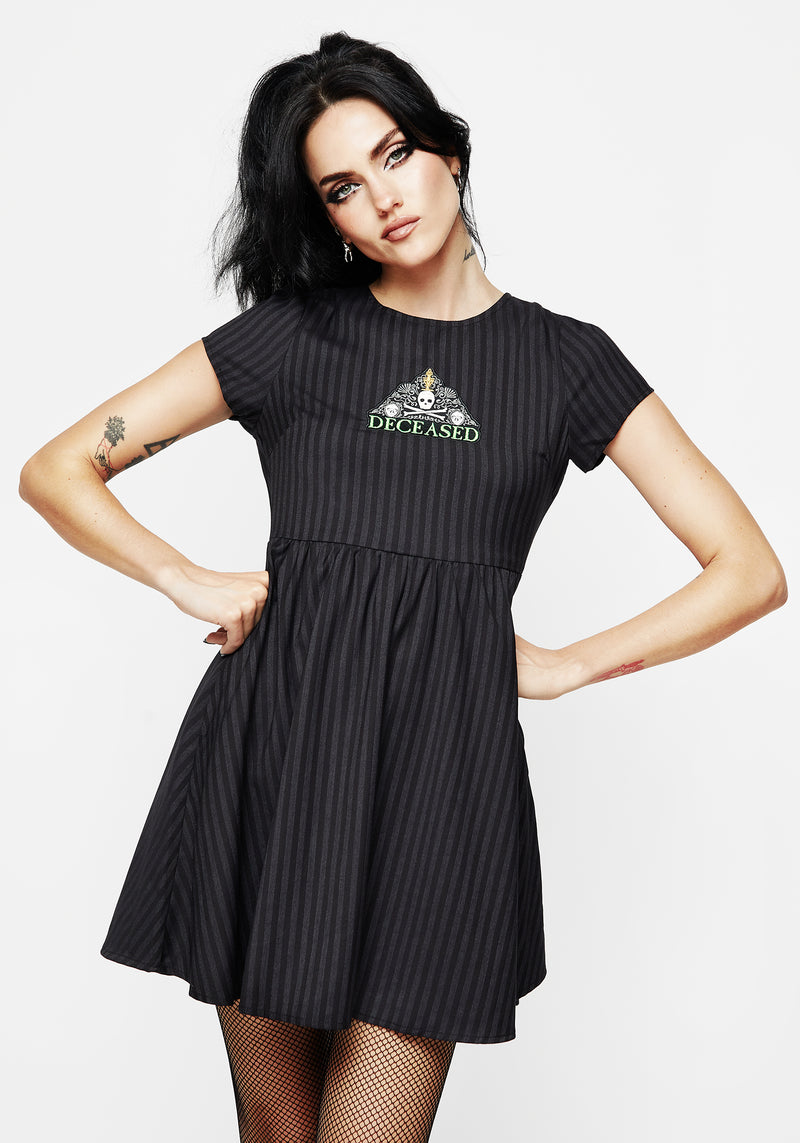 Deceased Embroidered Striped Mini Skater Dress