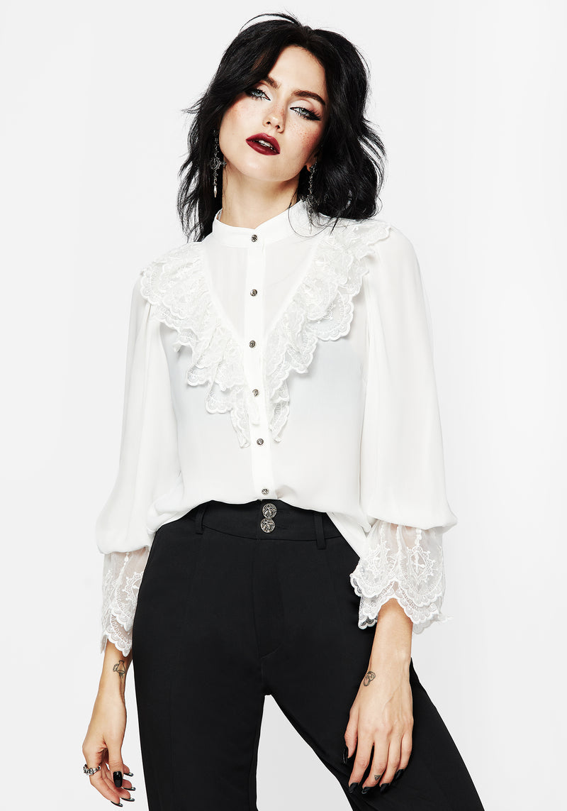 Constance Lace Frill Button Up Blouse Top