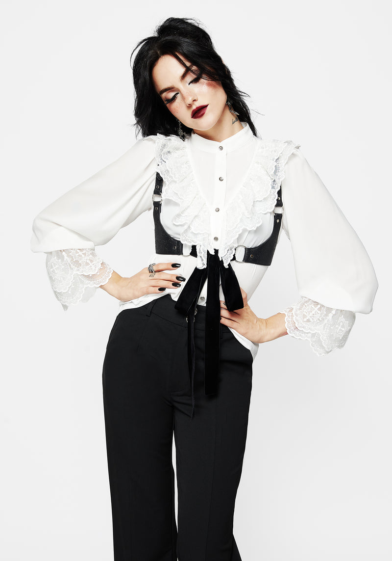 Constance Lace Frill Button Up Blouse Top