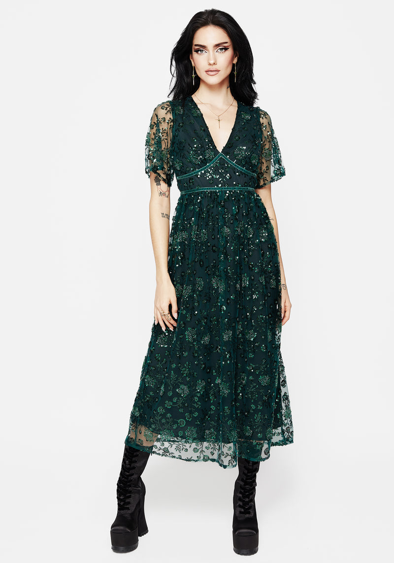 Glimmer Embroidered Sequin Lace Angel Sleeve Midaxi Dress