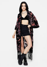 Waterlily Burnout Fringe Trim Longline Kimono