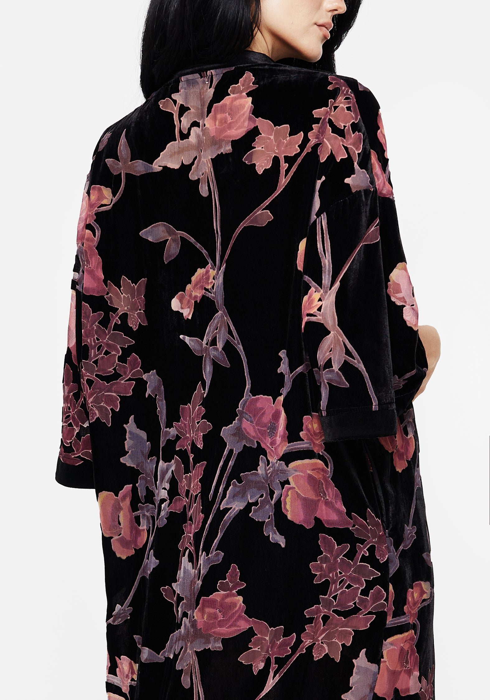 Waterlily Burnout Fringe Trim Longline Kimono