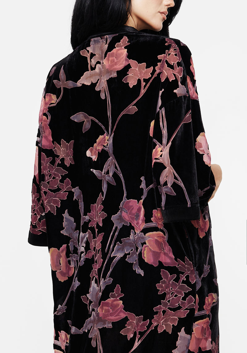 Waterlily Burnout Fringe Trim Longline Kimono