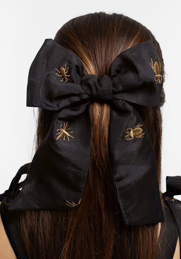 Insectarium Embroidered Organza Bow Barrette Hair Clip