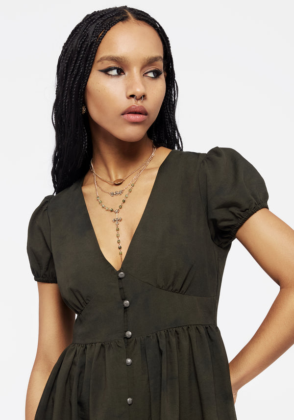 Gladys Button Up Midi Dress - Green