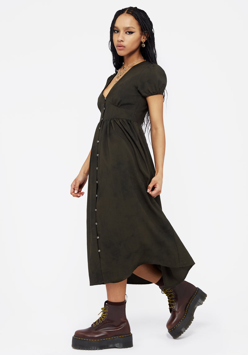 Gladys Button Up Midi Dress - Green