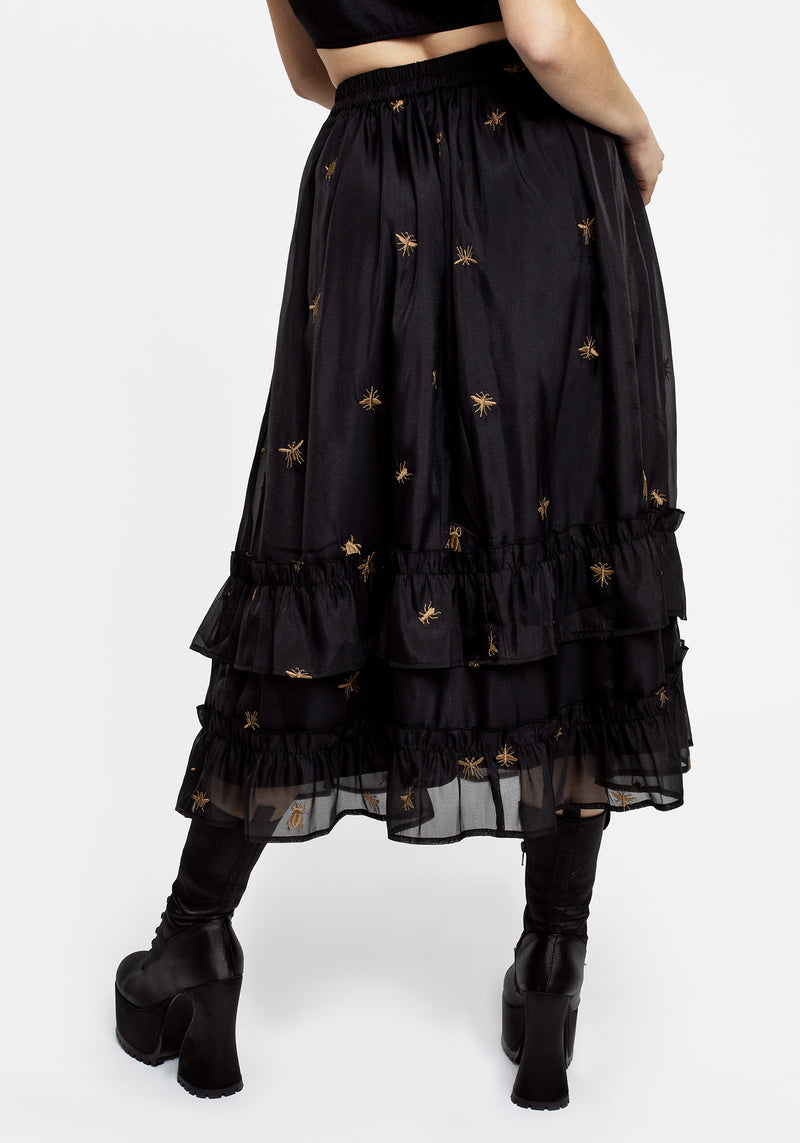 Insectarium Embroidered Organza Tiered Midi Skirt