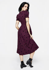 Styx Moth Flocked Velour Print Midi Dress