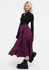 Styx Moth Flocked Velour Print Midi Skirt