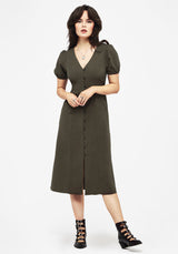 Rosette Button Up Midi Dress