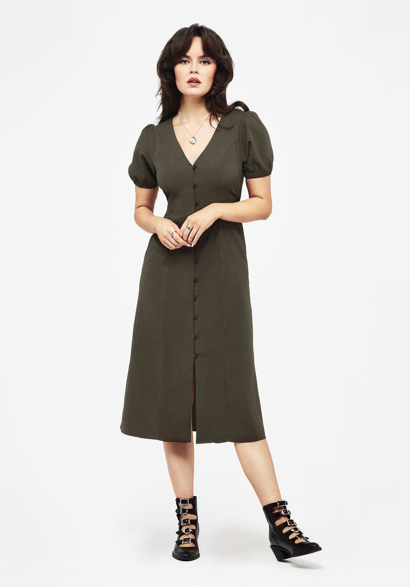 Rosette Button Up Midi Dress