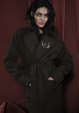 Mirkwood Longline Belted Coat with Pin Brooch