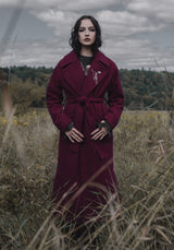 Oath Longline Belted Coat with Pin Brooch