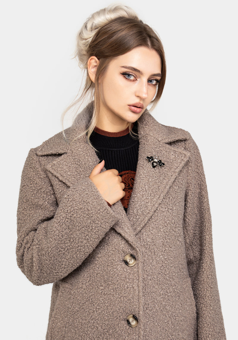 Yellowjacket Longline Bouclé Coat with Brooch