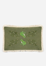 Swamplife Embroidered Velour Rectangle Fringe Cushion