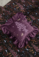 Foxglove Embroidered Velour Ruffle Cushion