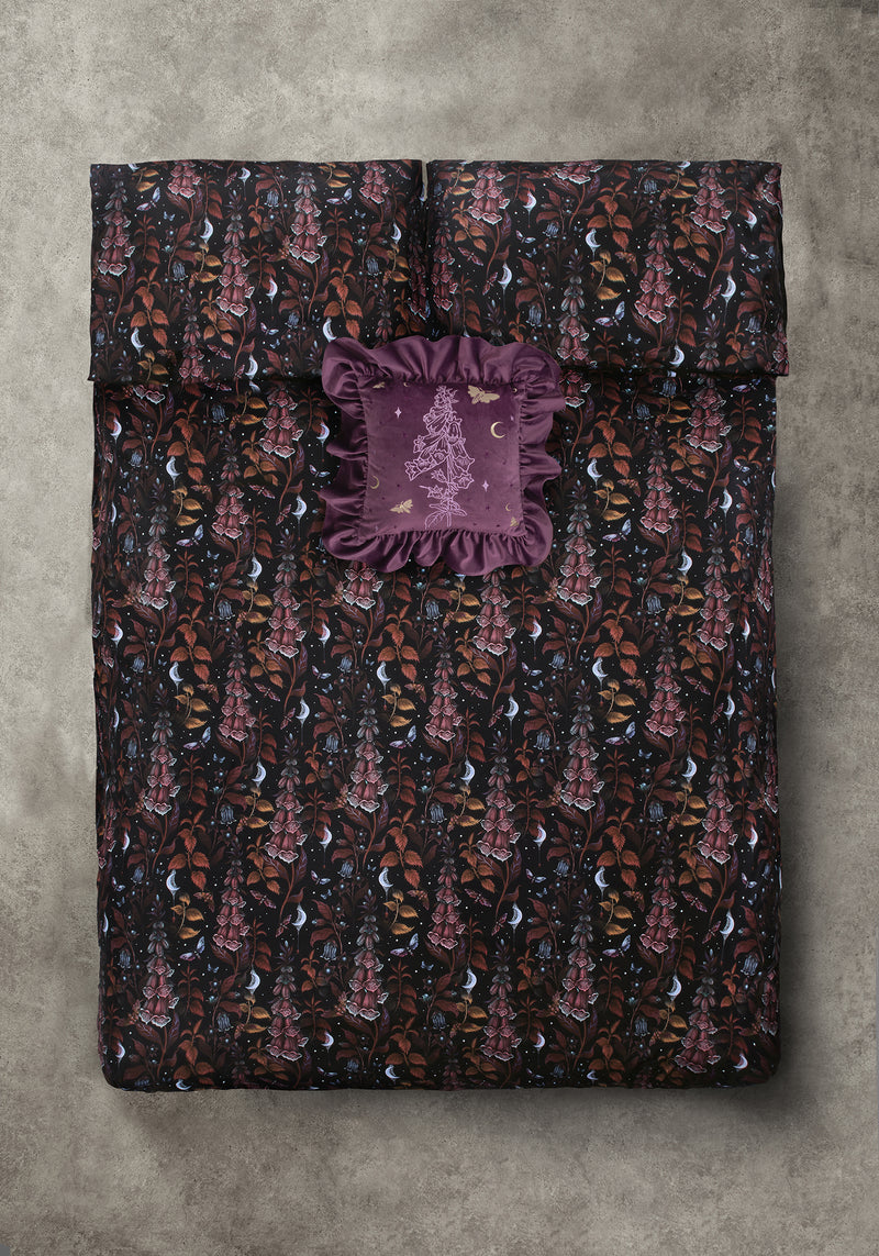 Foxglove Embroidered Velour Ruffle Cushion