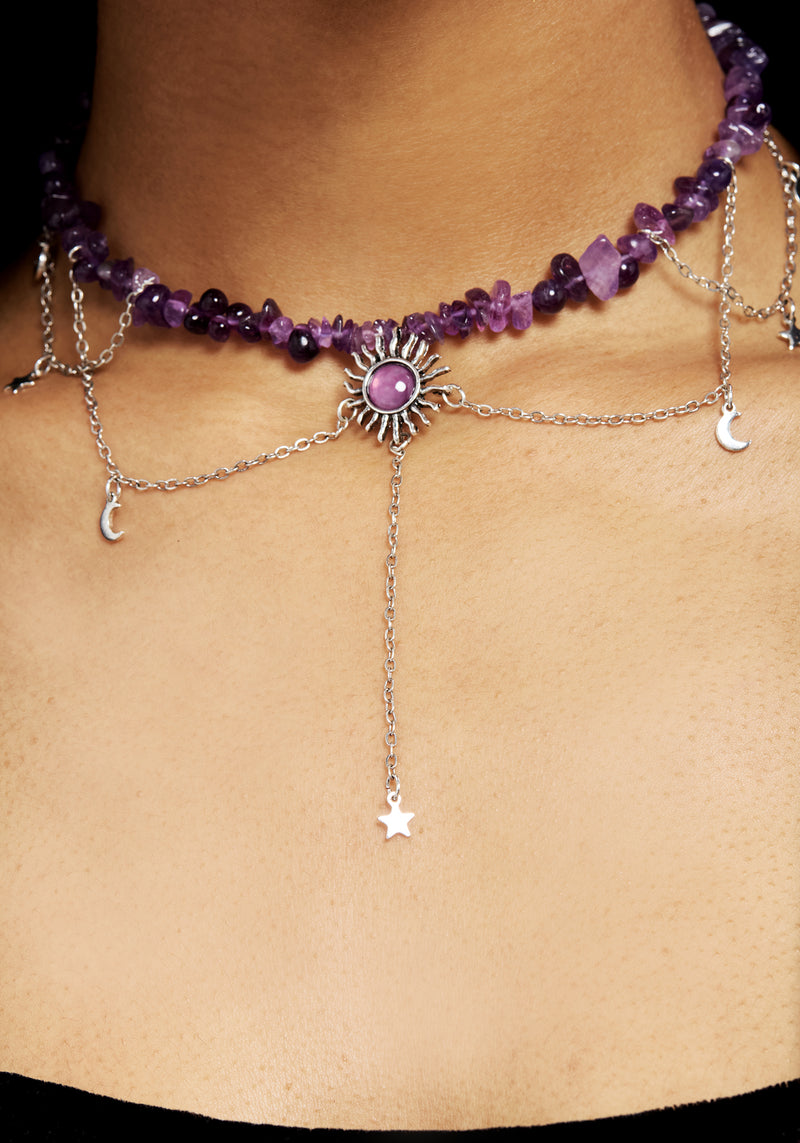 Aurora Gem Choker Necklace - Purple