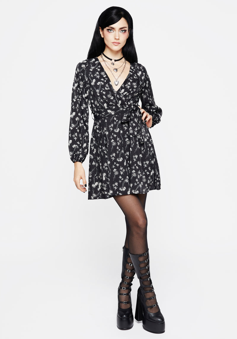 Claricia Long Sleeved Floral Faux Wrap Mini Dress