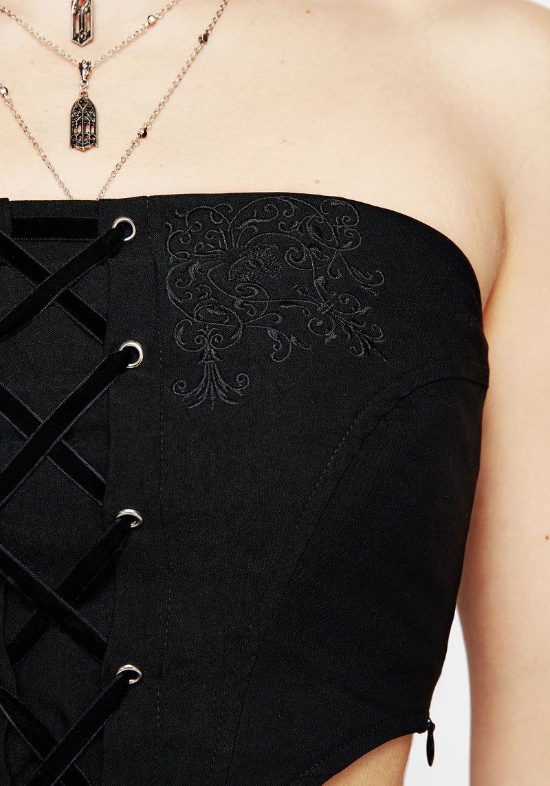 Inanna Embroidered Lace Up Corset Top