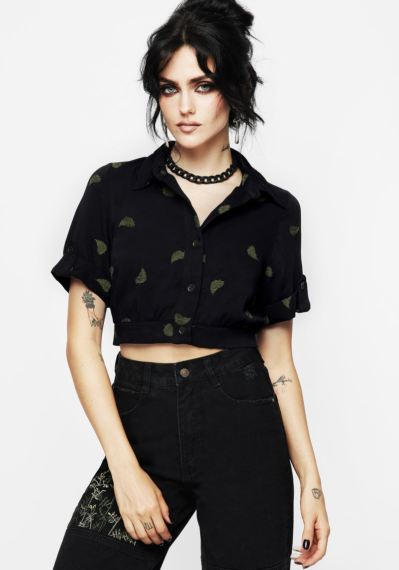 Osmunda Fern Embroidered Short Sleeve Crop Shirt