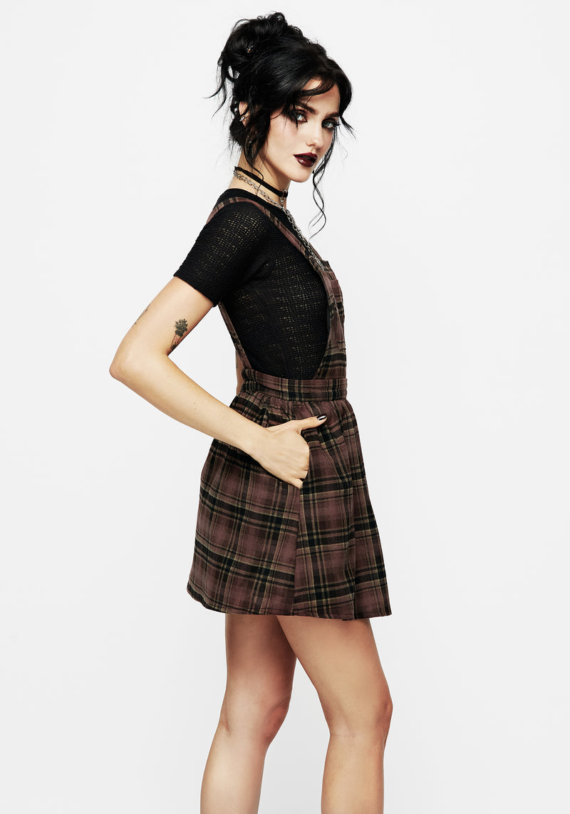 Hickory Embroidered Check Mini Pinafore Dress