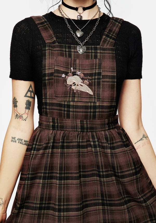 Hickory Embroidered Check Mini Pinafore Dress