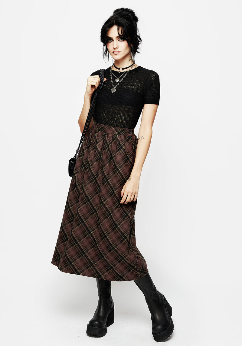 Hickory Check Midi Skirt