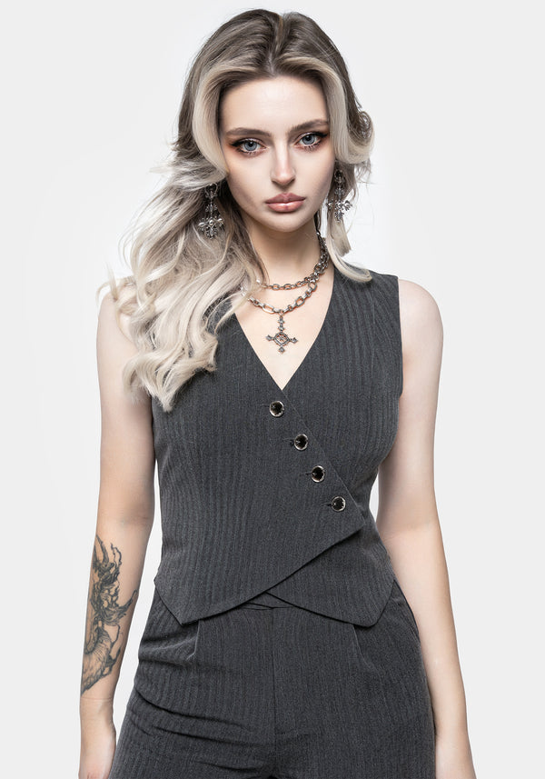 Moonage Herringbone Asymmetric Waistcoat - Grey