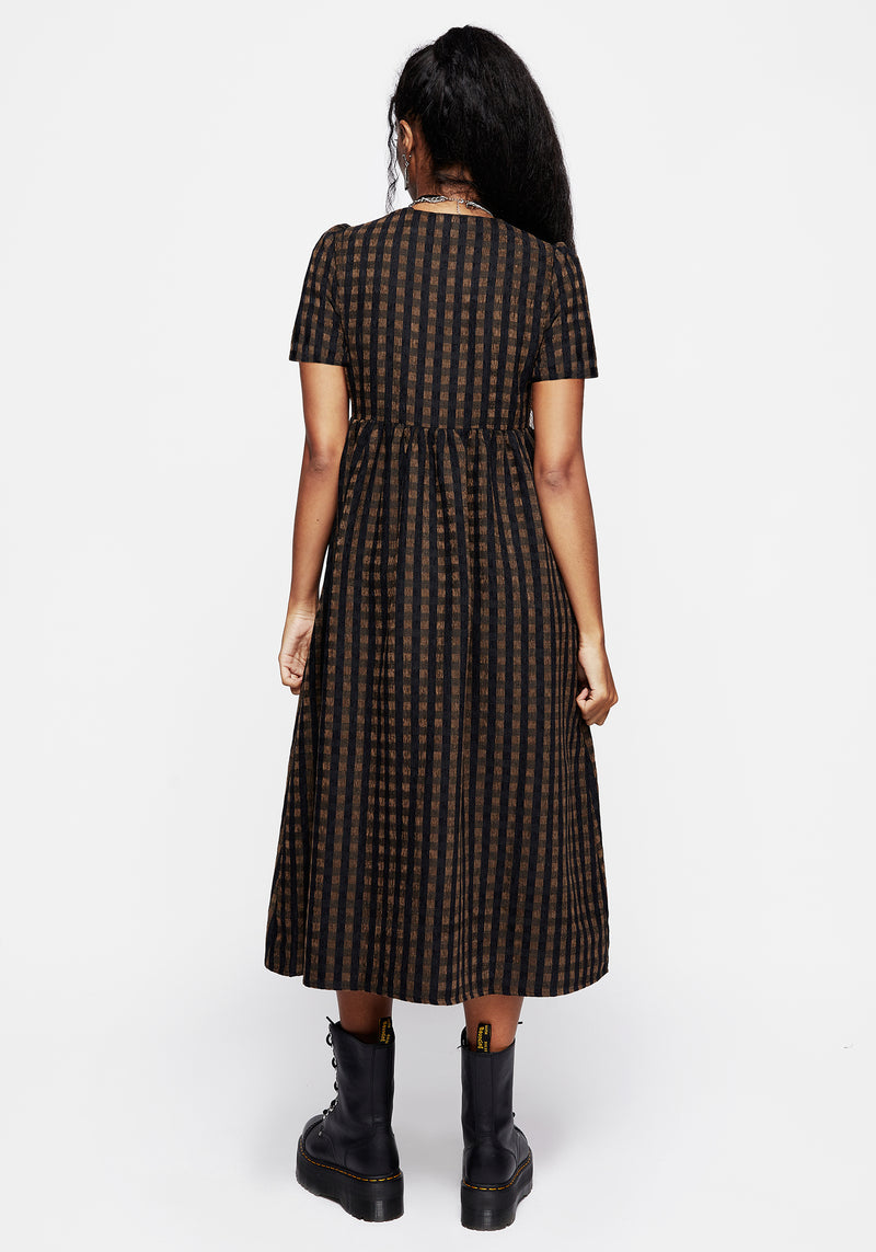 Rydal Check Button Up Midi Dress - Brown