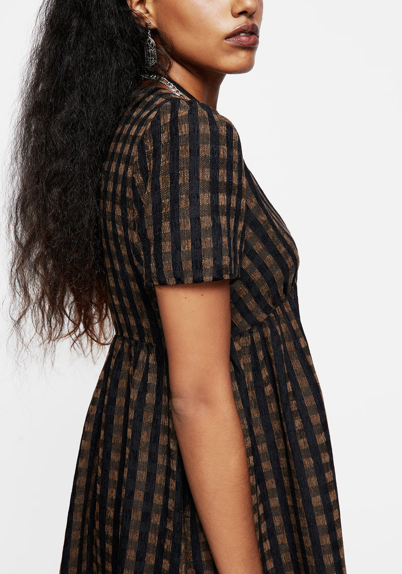 Rydal Check Button Up Midi Dress - Brown