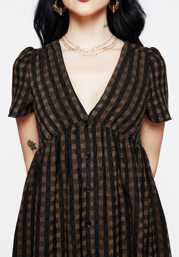 Rydal Check Button Up Midi Dress - Brown