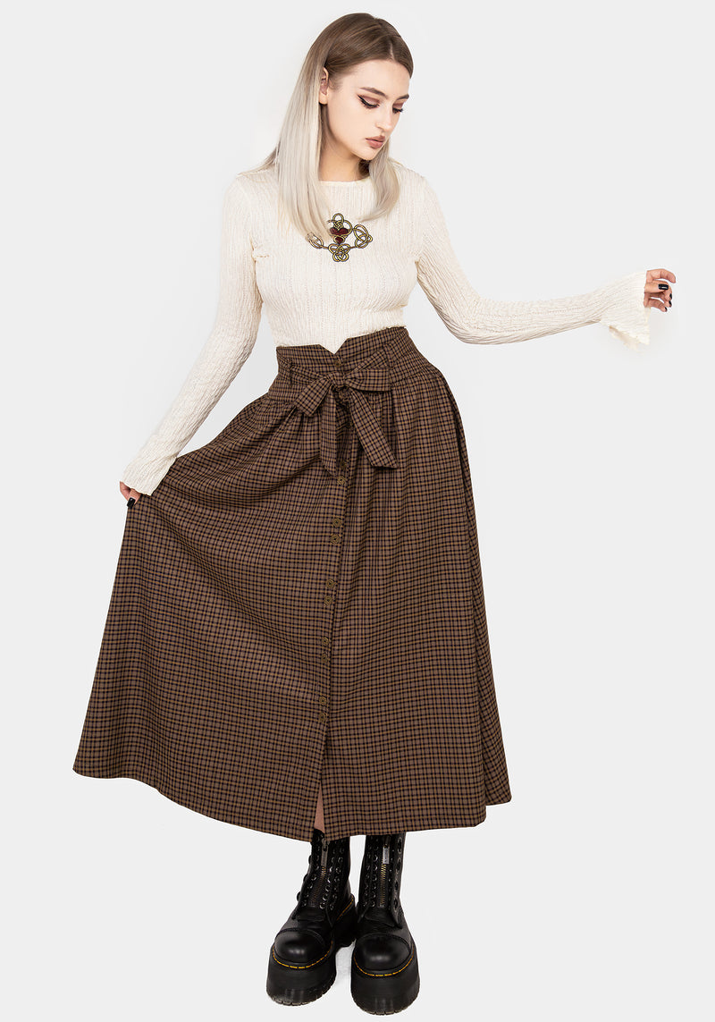 Sweetspire Check Tie Waist Midaxi Skirt